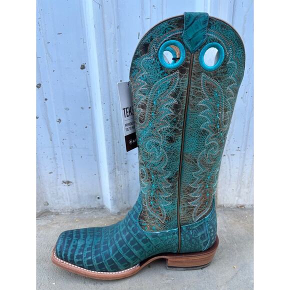 Ariat Futurity Boon Womens Sz 9.5 B Turquoise Sueded Caiman Belly Amazonite Boot - Picture 2 of 11
